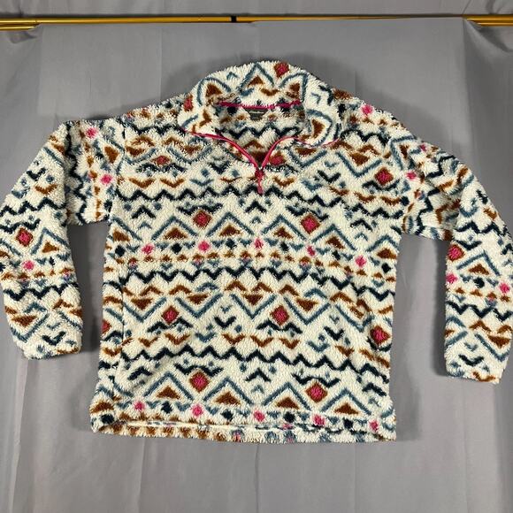 Eddie Bauer Sweaters - Eddie Bauer Women’s Large Sherpa Fleece Pullover Aztec Print 1/4 Zip Winter Jack